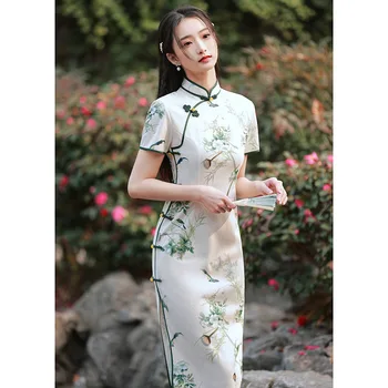 Cheongsam Long Section Лето 2023 Новое Летнее Китайское платье Suya Женская одежда в ретро-китайском стиле, вечернее платье Qipao с росписью тушью