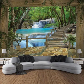 3D балкон пейзаж водопад гобелен на стену богемное море небо эстетическое художественное украшение комнаты ткань большой фон стены