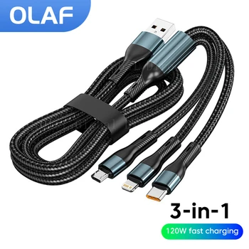Olaf 5A USB Кабель 3 в 1 Быстрая Зарядка USB C Кабель 120 Вт Быстрое Зарядное Устройство Micro USB Lightning Шнур для iPhone 14 Samsung Xiaomi POCO