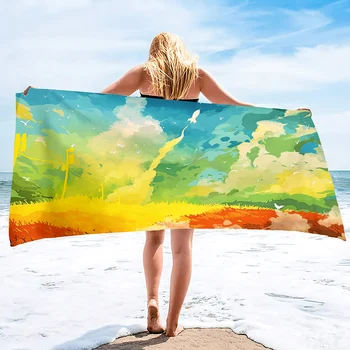 Пляжные полотенца из микрофибры, быстросохнущие Полотенца в стиле рисования тушью, впитывающий песок, Бесплатные полотенца для бассейна, Одеяло для кемпинга