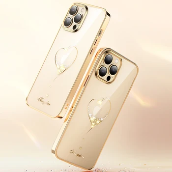 Прозрачный Чехол для iPhone 14 Pro Max Plus 5G Жесткий ПК Чехол Для смартфона Slim Love Heart Противоударный Чехол Для Телефона Защитный Чехол