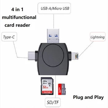 Устройство чтения карт памяти 4 в 1 TF SD с портом Lightning/Micro Usb/Type-c/USB Устройство чтения карт памяти Trail Camera Viewer для iPhone iPad Android