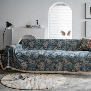 Чехол для американского дивана, чехол для дивана, синяя картина маслом, цветочная шаль, полное покрытие, универсальный чехол 