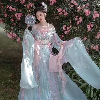 Китайское платье Hanfu, Женская рубашка с большим рукавом и принтом, комплект Hanfu, Карнавальное платье для косплея феи, танцевальное платье Hanfu