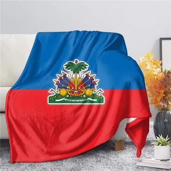 Фланелевое одеяло с принтом флага Гаити, Мягкое, теплое, уютное для кровати, дивана, домашнего декора, Покрывало Премиум-класса, Осенне-зимние дорожные одеяла, подарки