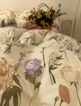 Модный элегантный французский комплект постельного белья с цветочным рисунком, двойной комплект постельного белья queen king, пасторальный хлопковый домашний текстиль, простыня, наволочка, пододеяльник