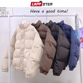 LAPPSTER Men Harajuku, зимнее пальто с большими карманами, 2023, Мужские Корейские модные Негабаритные черные парки, Мужские Толстые пуховики