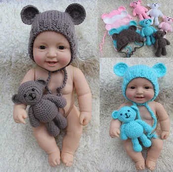Детская шапочка реквизит для фотосъемки новорожденных Кукла Шерстяной медведь Наушники Детские фото шерстяные игрушки Оптом