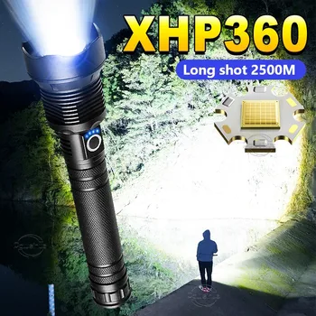 XHP360 Мощные светодиодные фонари USB Перезаряжаемый светодиодный фонарь Водонепроницаемый мощный фонарик 18650 для кемпинга на открытом воздухе