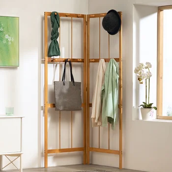 Бамбуковая веерообразная угловая вешалка для одежды Простой посадки, вешалка для одежды из массива дерева для спальни, Складная вешалка для одежды на стену