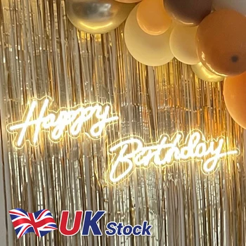 Британский Запас Happy Birthday Светодиодная неоновая вывеска для вечеринки в помещении, Настенный декор, наружная светодиодная неоновая лампа, световые вывески для оптовой продажи