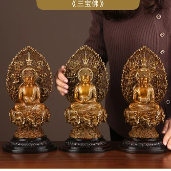 Набор из 3 предметов Высококачественная позолота Будда САН БАО ФО Шакьямуни Амитаюс Медицина статуя Будды ДОМАШНЯЯ святыня магазин благословляет безопасную защиту