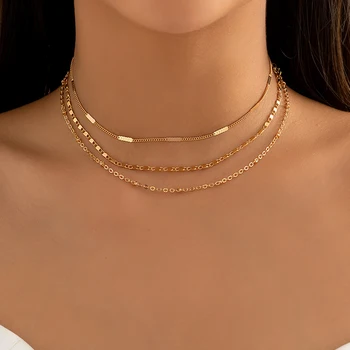 Lacteo Simple, 3 шт./компл., Золотое Колье с короткой цепочкой, ожерелье для женщин, ювелирные изделия, Геометрический Шарм, тонкая цепочка на шею, подарки для вечеринки