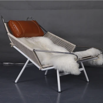 Современное кресло для отдыха/Веревочный стул с флагом Вагнера/Подушка из натуральной овчины Стул для обеденного перерыва Письменный стол Мебель для стульев