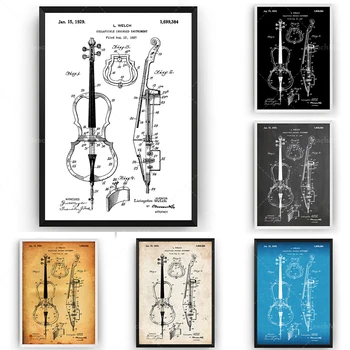 Виолончель 1929 г., патент на печать, настенный художественный плакат, чертеж для учителя музыки, подарки