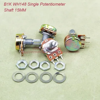 (10 шт./лот) B1K 1K Ом 1KOhm WH148 Линейный одноповоротный потенциометр с валом 15 мм с гайками и прокладкой B1K-15MM