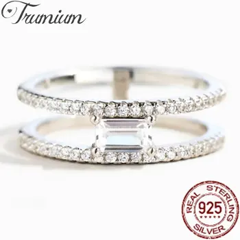 Trumium Real S925 Роскошные двухрядные квадратные кольца с цирконием для женщин, романтические обручальные кольца для помолвки, вечерние ювелирные изделия, женские