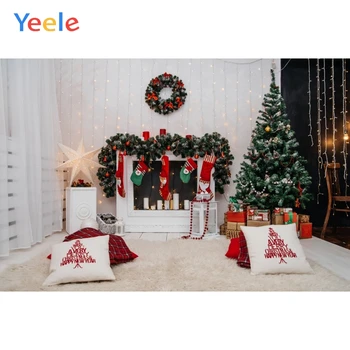 Рождественская елка, Подушка для камина, Белая стена, Фон для Дня Рождения ребенка, Фотография на заказ, фотографический фон для фотостудии