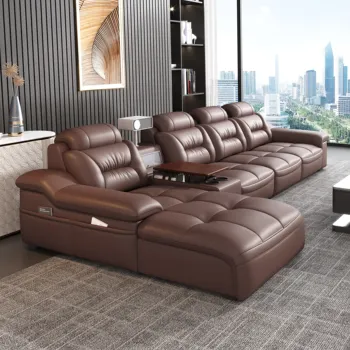 Секционный диван MANBAS из итальянской натуральной кожи с USB-зарядкой, Bluetooth-динамиком и проектором -идеально подходит для вашей гостиной