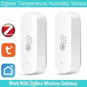 Датчик температуры и влажности Tuya Zigbee, голосовое управление, интеллектуальный домашний гигрометр, голосовой мониторинг Alexa в режиме реального времени