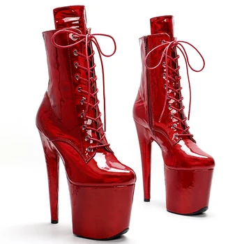 Leecabe, блестящая красная обувь из искусственной кожи 20 см/8 дюймов, Обувь для танцев на шесте, сапоги на платформе с высоким каблуком, ботинки для танцев на шесте с закрытым носком