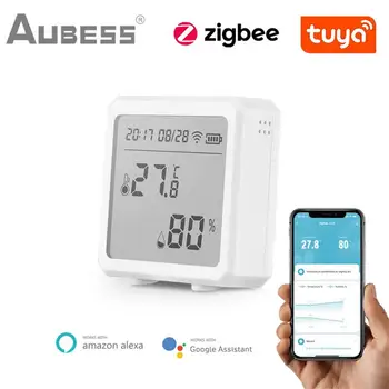 Tuya Умный Датчик температуры и влажности В помещении Zigbee Домашний Монитор температуры в режиме реального времени Умный контроль жизни Работает Alexa Google
