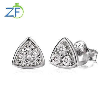 GZ ZONGFA Подлинные треугольные серьги-гвоздики из стерлингового серебра 925 пробы для женщин, серьги с натуральными южноафриканскими бриллиантами, высокие ювелирные изделия