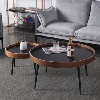 Журнальный столик в скандинавском стиле для маленькой квартиры из массива дерева, легкая роскошь, современный минималистичный круглый комбинированный столик для гостиной