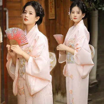 Женское Кимоно 2023, Модная Японская одежда с национальным цветочным рисунком Юката, Рубашка для Косплея, Блузка, Летнее пляжное Кимоно, Одежда для фотосъемки