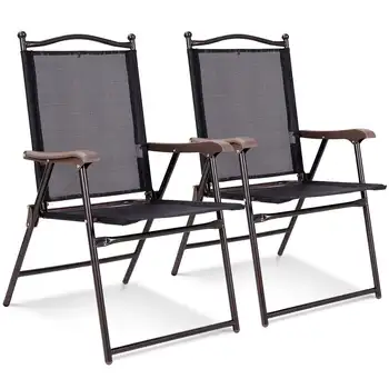 Costway Комплект из 2 Складных стульев со спинкой для патио, Кемпинг, Сад, Пляж, Черный