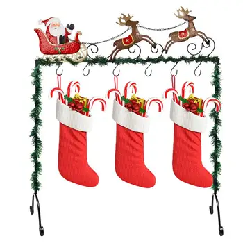 Металлический держатель для чулок, Металлическая подставка для чулок, Милый Лось, Санта-Клаус, Рождественские принадлежности с 6 крючками для украшения дома
