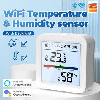 Tuya WIFI Датчик температуры и влажности, Гигрометр, Термометр, детектор, Пульт дистанционного управления Smart Life, Поддержка Alexa Google Home