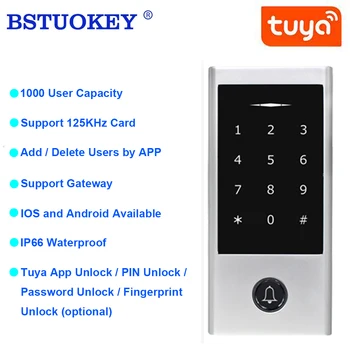 контроллер доступа к двери с сенсорной клавиатурой Bluetooth 1000 Пользователей 125 кГц, идентификационный ключ, пароль, Считыватель отпечатков пальцев, Телефонное приложение, контроль доступа к двери