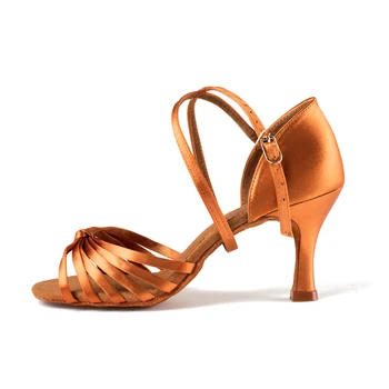 Танцевальная обувь для взрослых для Сальсы, вечерние Бальные Латиноамериканские танцы, Современная женская обувь для фитнеса, дышащие Танцевальные кроссовки Коричневого цвета Со скидками BD 2341