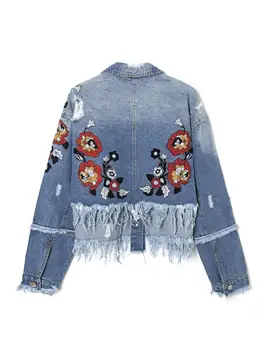 Женская Весенне-осенняя Новая Повседневная Джинсовая куртка с лацканами и цветочной вышивкой 2022 года, внешняя торговля Оптом