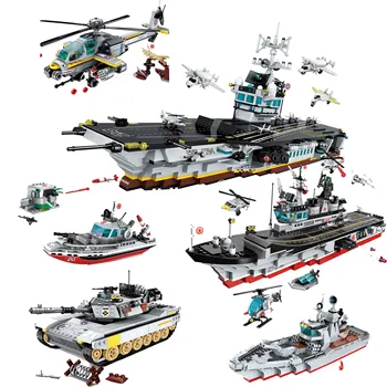 Военный строительный блок, битва, армия, военно-морской флот, Самолет, авианосец морской пехоты, боевая группа, Развивающие Кирпичи, игрушка в подарок мальчику