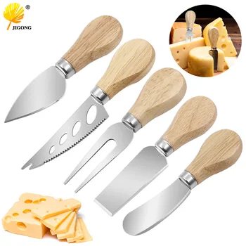 Нож для сыра Столовые приборы для сыра из нержавеющей стали, Нож для нарезки сыра, Мини-нож для масла с деревянной ручкой, Лопатка и Вилка-ложка