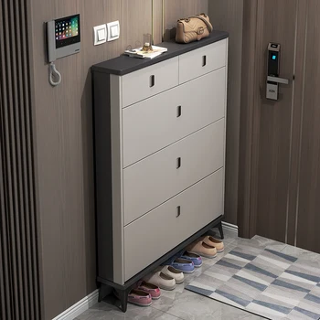 Ультратонкий шкаф для обуви с опрокидывающимся ковшом Простой и современный шкаф для прихожей Маленькая квартира узкая полка для обуви с выдвижным ящиком