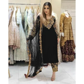 Ткань Бархатный Тип Шаровары Курти Плаццо Костюм Индийские Женщины Пакистанский костюм Ид