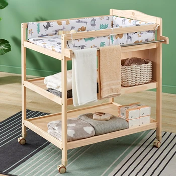 Столик для пеленания из массива дерева, Стол для ухода за ребенком, Массажная ванна, встроенные многофункциональные наборы для переодевания в кроватку для новорожденных