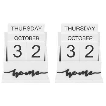 2X Настольный календарь в виде деревянной раскладушки, Постоянный настольный календарь, неделя, месяц, отображение даты, украшение для домашнего Офиса
