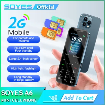 SOYES A6 4 SIM-карты В режиме ожидания Одновременно GSM 2G Мини Мобильный Телефон 2,4 