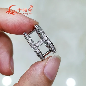 Кольцо из Муассанита из стерлингового серебра 925 пробы Модный дизайн H-образной формы, Двухслойное кольцо из Муассанита, ювелирные изделия, Помолвка