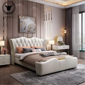 Роскошный комплект постельного белья Nordic high-end, Двуспальные кожаные кровати King-size, минималистичная кожаная мебель для спальни, простая современная настройка