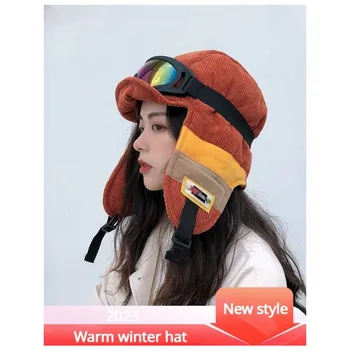Вельвет утка язык Лэй Фэн шапка зимняя езда электрический велосипед утолщенные теплые очки кепки женские наушники хлопок шапка