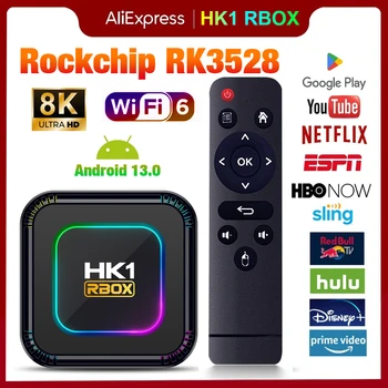 HK1 RBOX K8 RK3528 Smart TV Box Android 13 4G 128 ГБ 64 ГБ 32G 8K Wifi6 BT 5,0 Медиаплеер HK1RBOX TVBOX телеприставка 2 ГБ + 16 ГБ