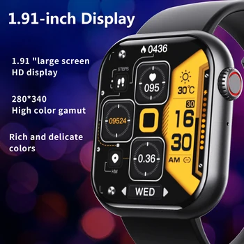 Мужские смарт-часы F57 с экраном 1,91 дюйма, вызов Bluetooth, уровень глюкозы в крови, артериальное давление, температура, 24-часовой мониторинг сердечного ритма