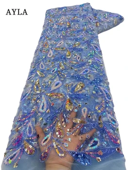 Новая Африканская Кружевная ткань 2023, Высококачественные Нигерийские тюлевые Кружевные ткани, Швейные платья для женщин, Кружево с блестками и бисером