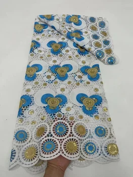 Нигерийская Шнуровая Гипюровая Кружевная ткань 2023 5 Ярдов Африканская Водорастворимая Кружевная ткань с пайетками Для женских свадебных платьев