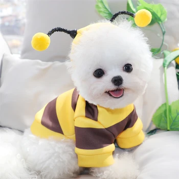 Домашняя Пчела, Превратившаяся в Бишона, Свитера, Теплая зимняя Полосатая одежда для собак, Плюшевый Пуловер, Товары для домашних животных XS-XL